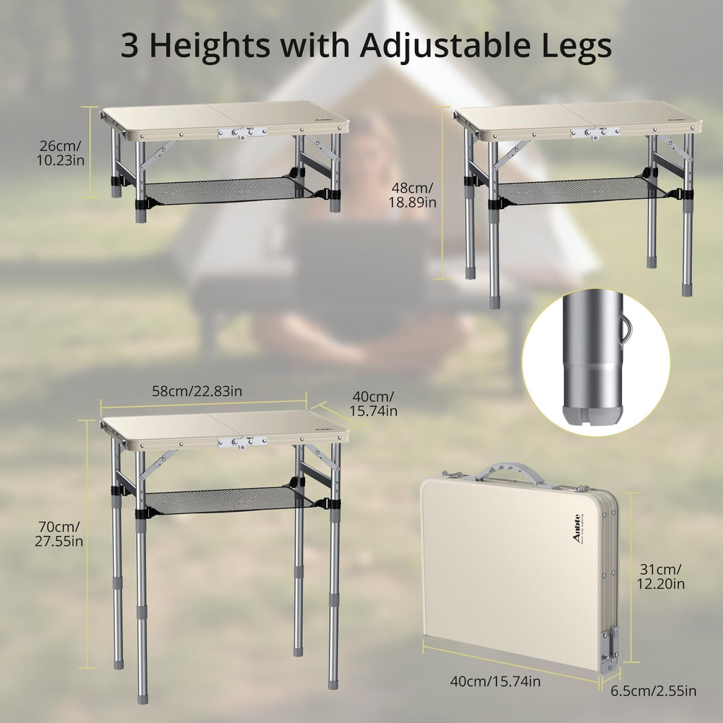 2 ft Small Folding Table, 3 Adjustable Height O648176