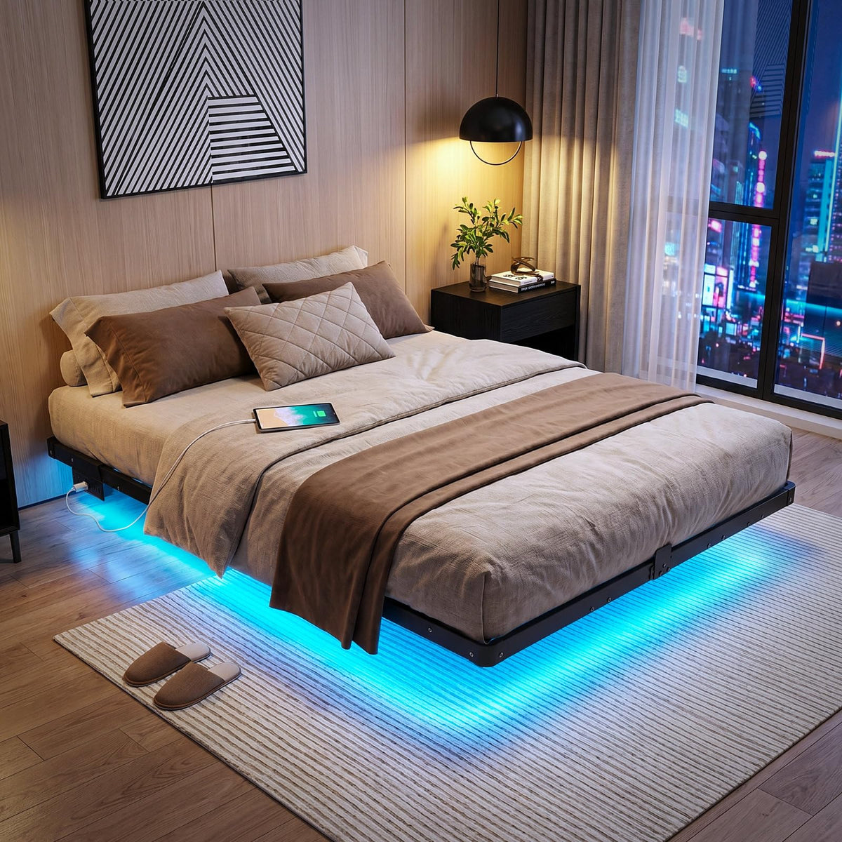 Full Floating Bed Frame with LED Lights Q41312