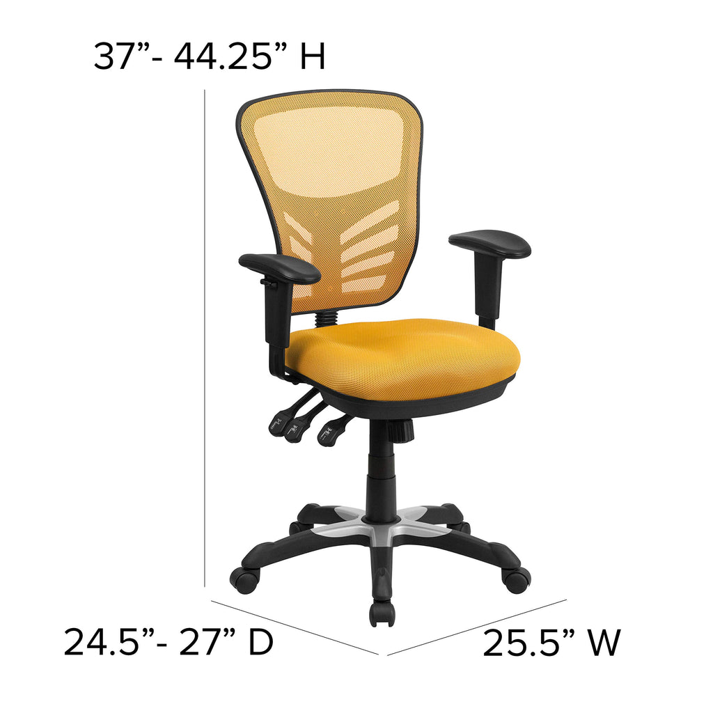 Yellow-Orange Mesh Ergonomic Office Chair with Adjustable Arms J677886