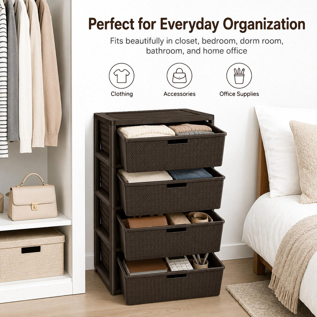 Brown 4-Drawer Plastic Storage Tower C158