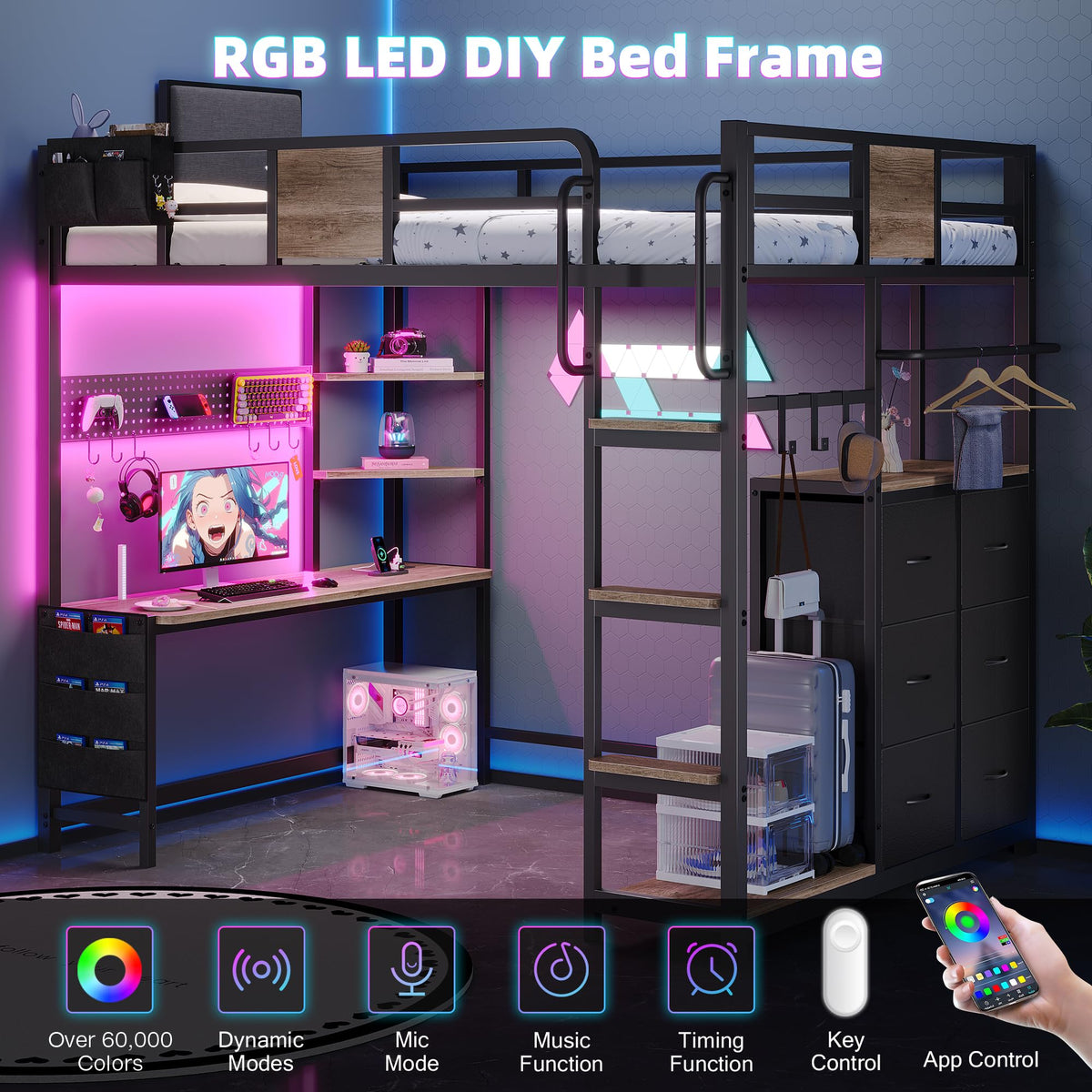 Twin Loft Bed with Storage and 6 Drawers K488813