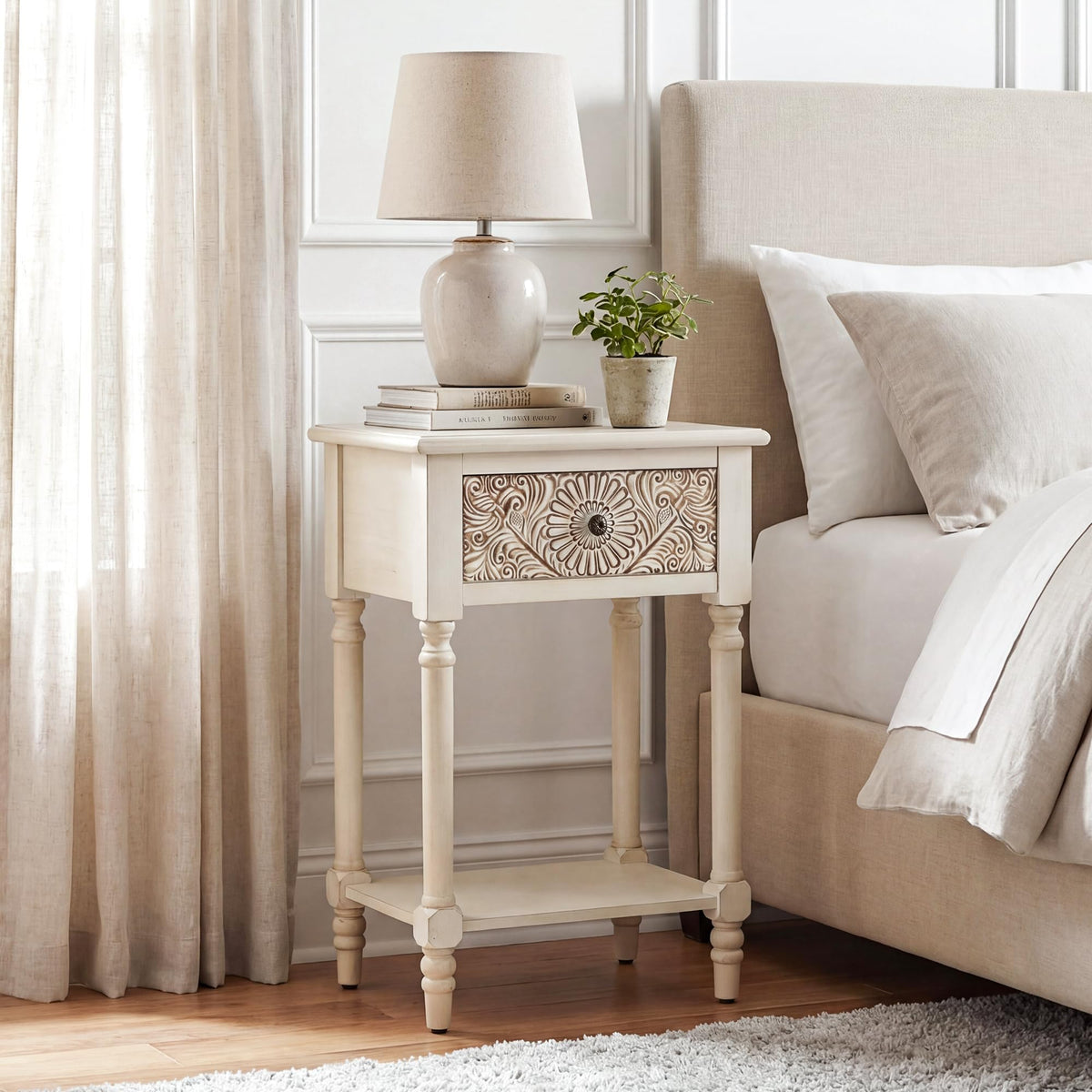 2 Pieces MDF 2-Tier Nightstand with Storage Drawer N770