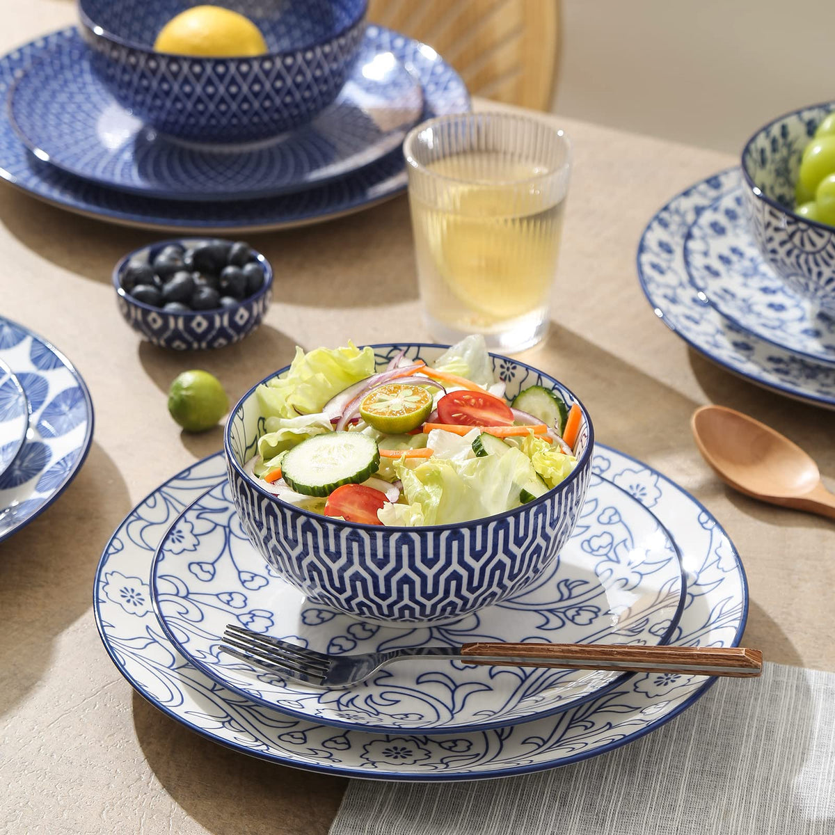 Ceramic Dinnerware Sets 12 Piece + 8 OZ Cappuccino Cup Set with Saucers J5986