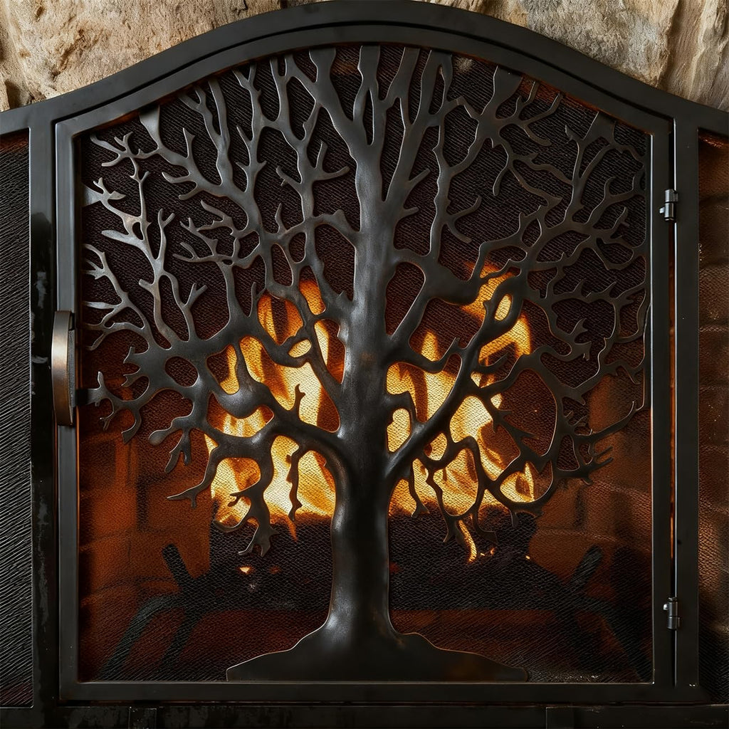 Wrought Iron Fireplace Screen with Locking Doors V5625