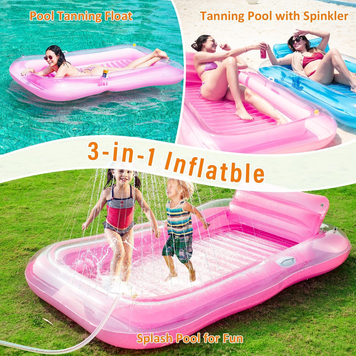 Inflatable Tanning Pool Lounger Float with Sprinkler I453