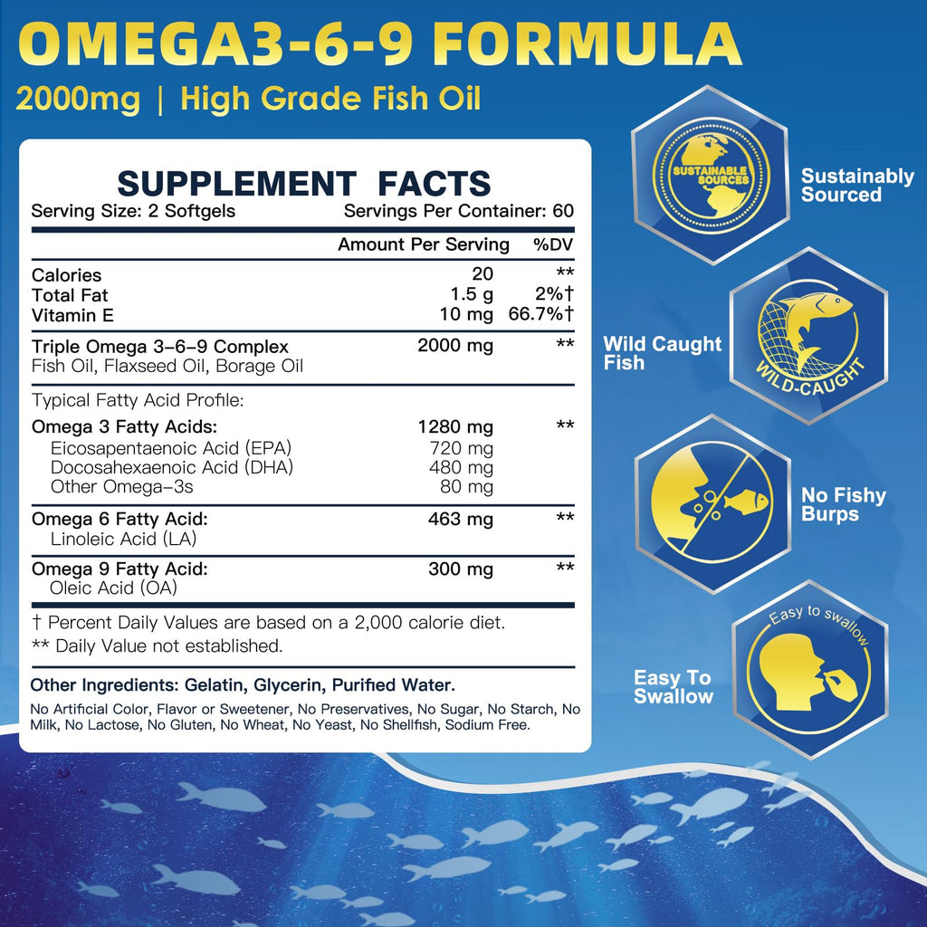 Triple Omega 3-6-9 Fish Oil 2000mg 120 Softgels R426100