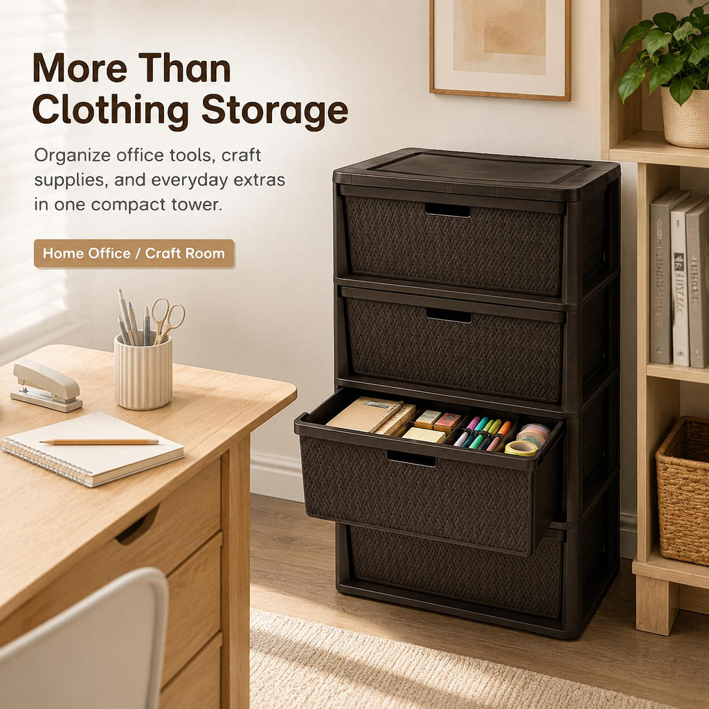 Brown 4-Drawer Plastic Storage Tower C158