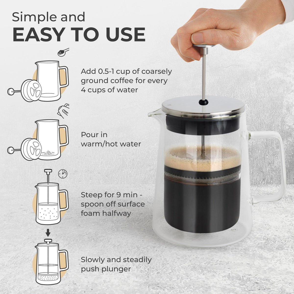 Glass French Press Coffee Maker 27oz Z3621