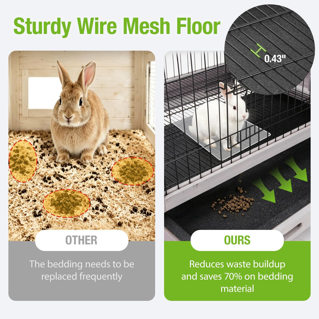 Wooden Rabbit Cage with Pull Out Tray and Wheels A875
