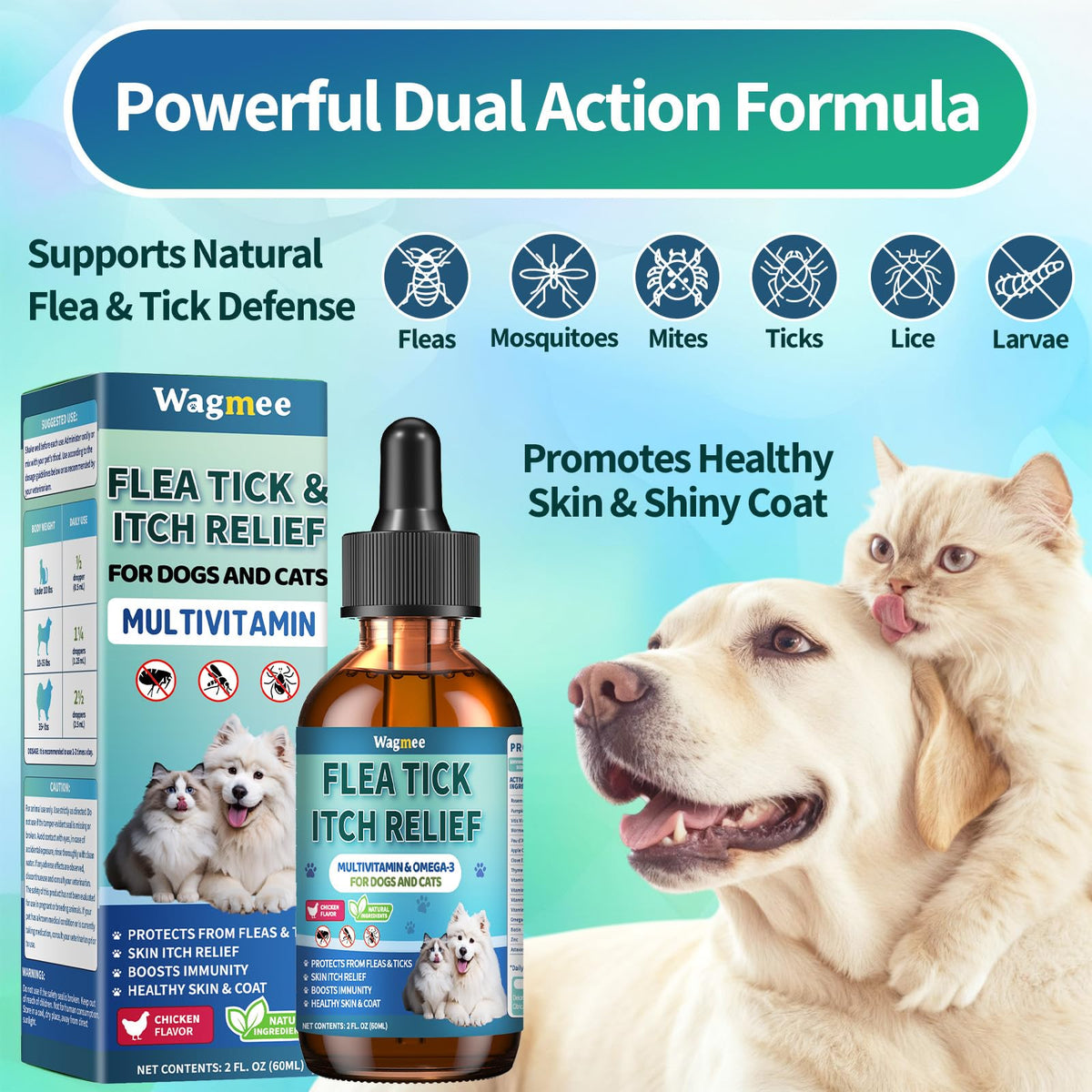 Natural Oral Flea and Tick Drops with Multivitamin for Pets D563803