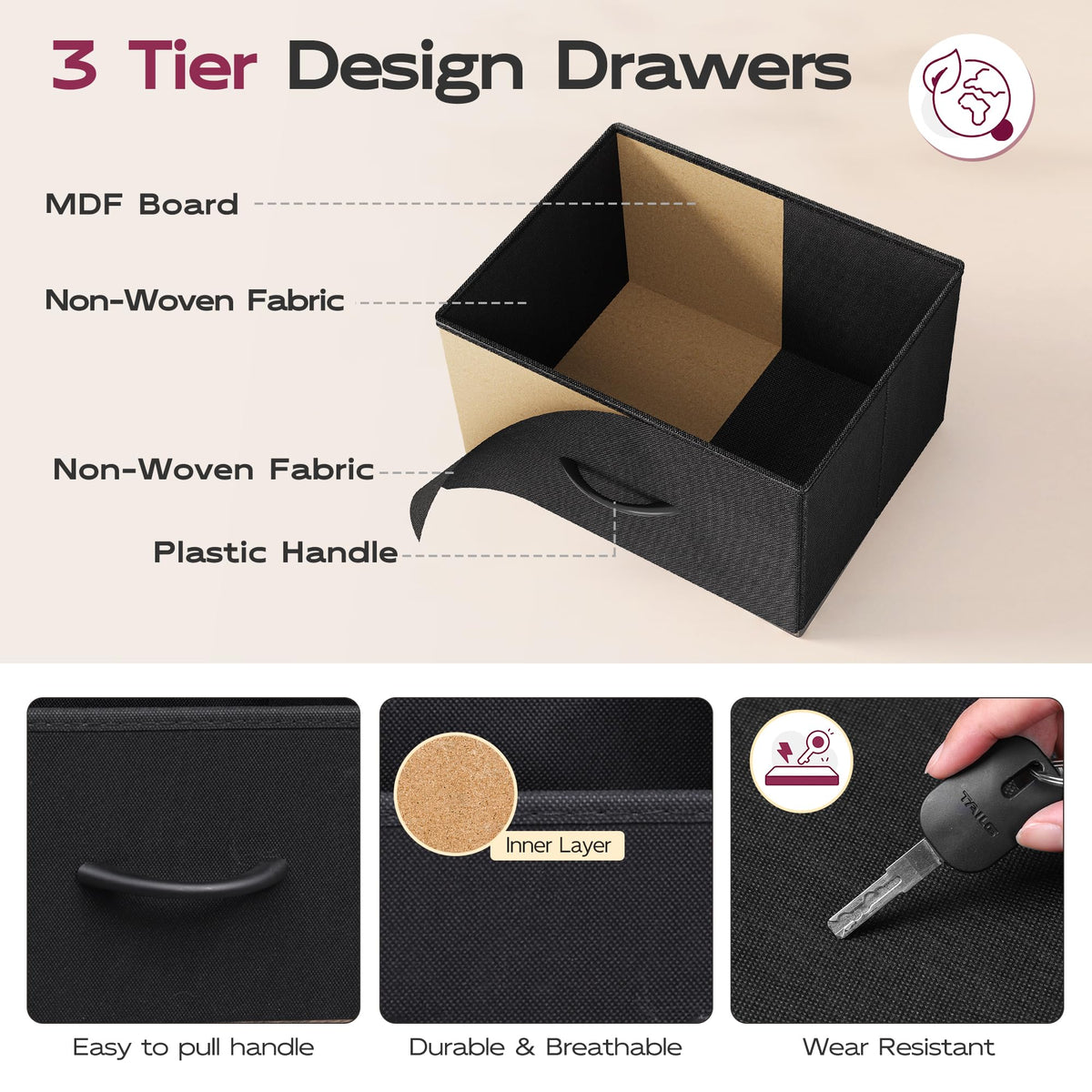 Black 6 Drawer Fabric Dresser Z620717