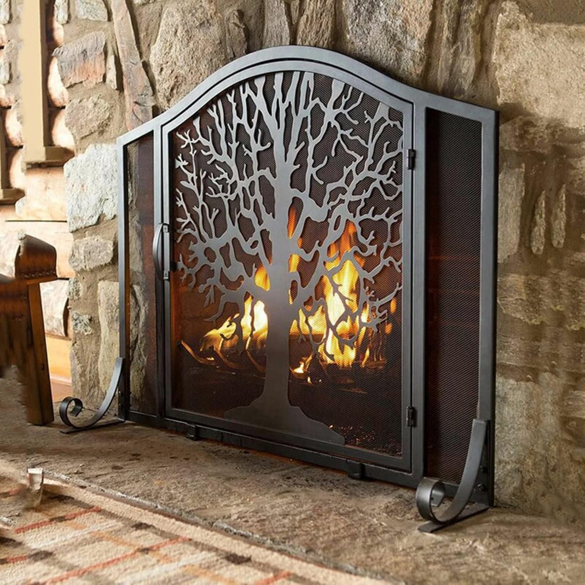 Wrought Iron Fireplace Screen with Locking Doors V5625