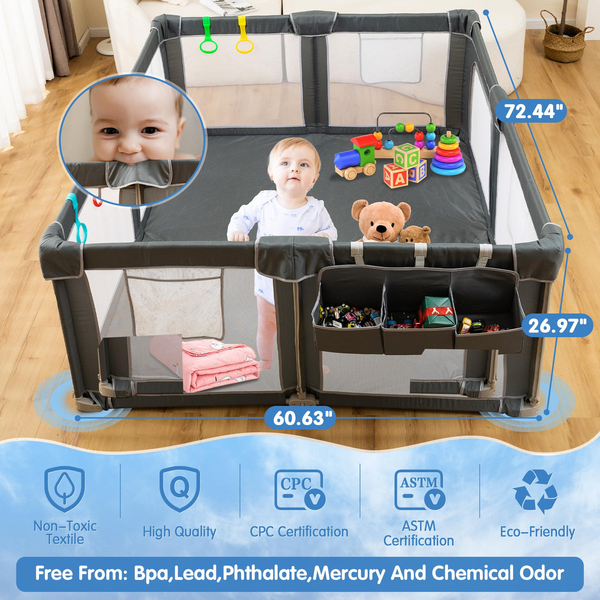 Foldable Baby Playpen with Mat F31797
