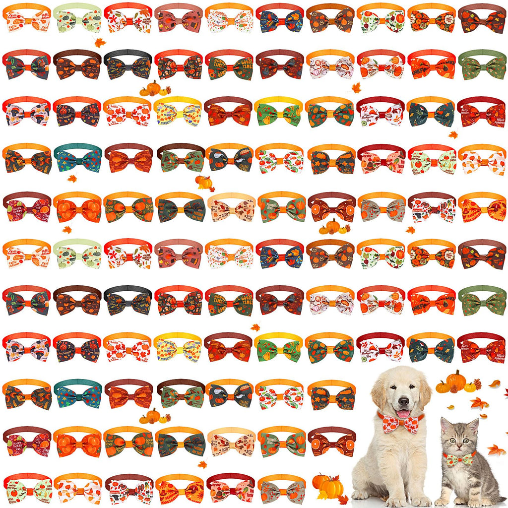 100 Pcs Fall Dog Bow Adjustable Pet Bowtie Collar H6400