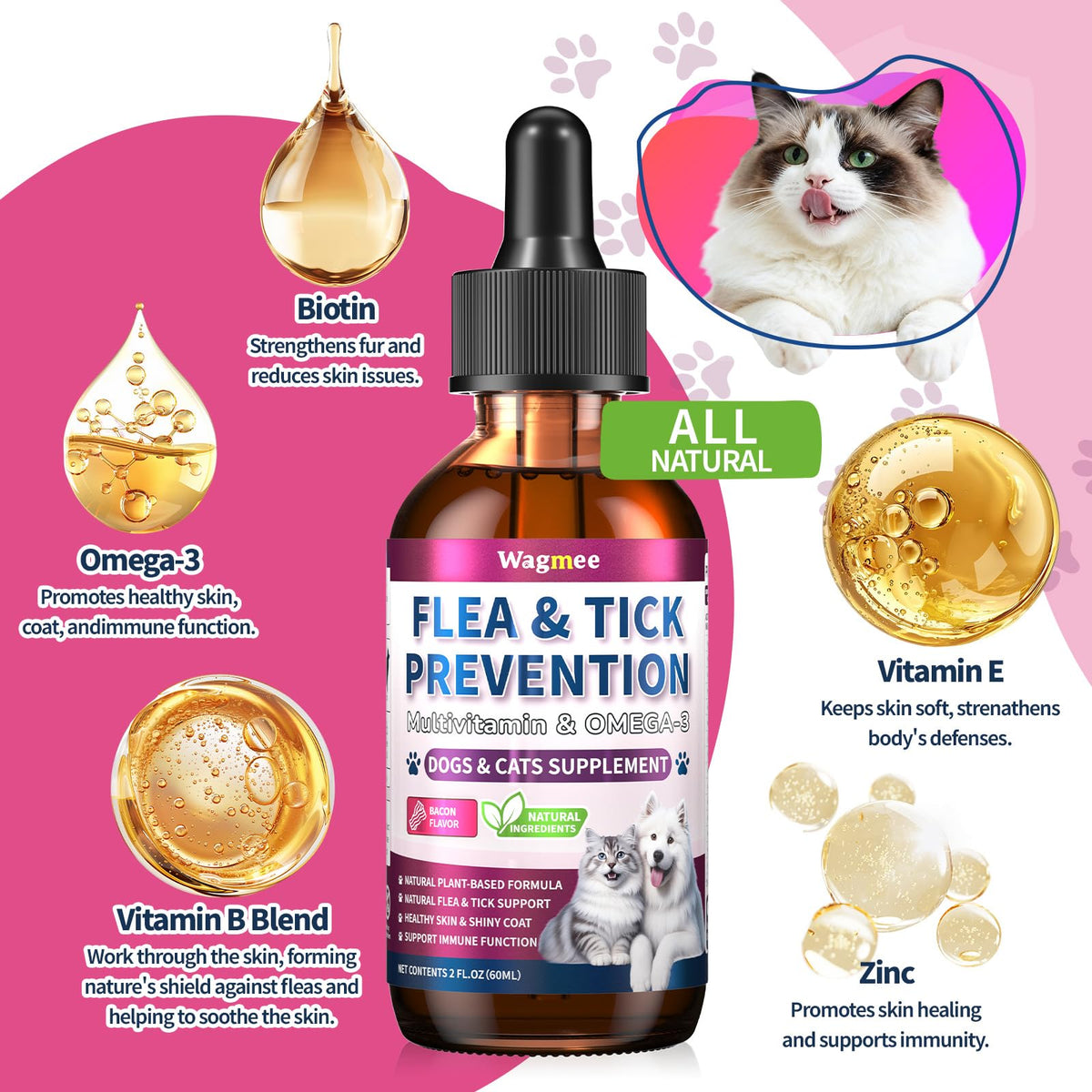 Natural Oral Flea and Tick Drops with Multivitamin for Pets D563803