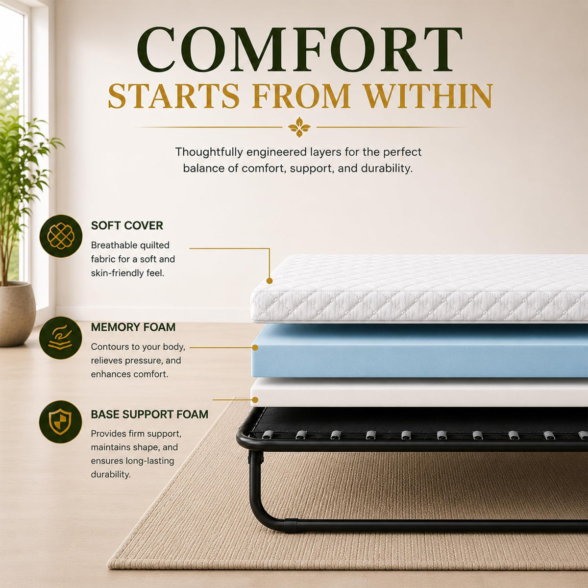 14” Folding Bed with 3-Inch Memory Foam Mattress J510