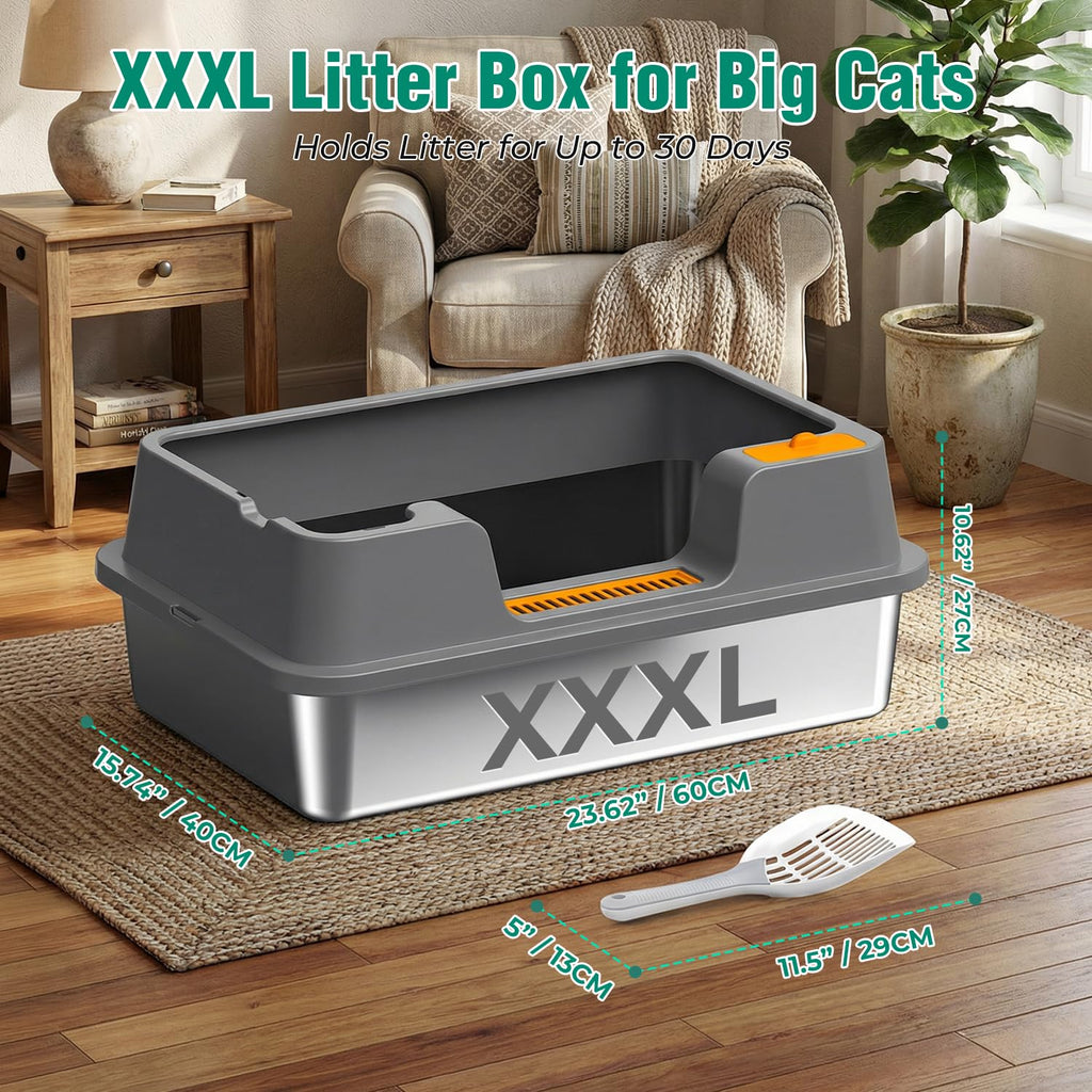 Extra Large Stainless Steel Litter Box with High Sides Y230639