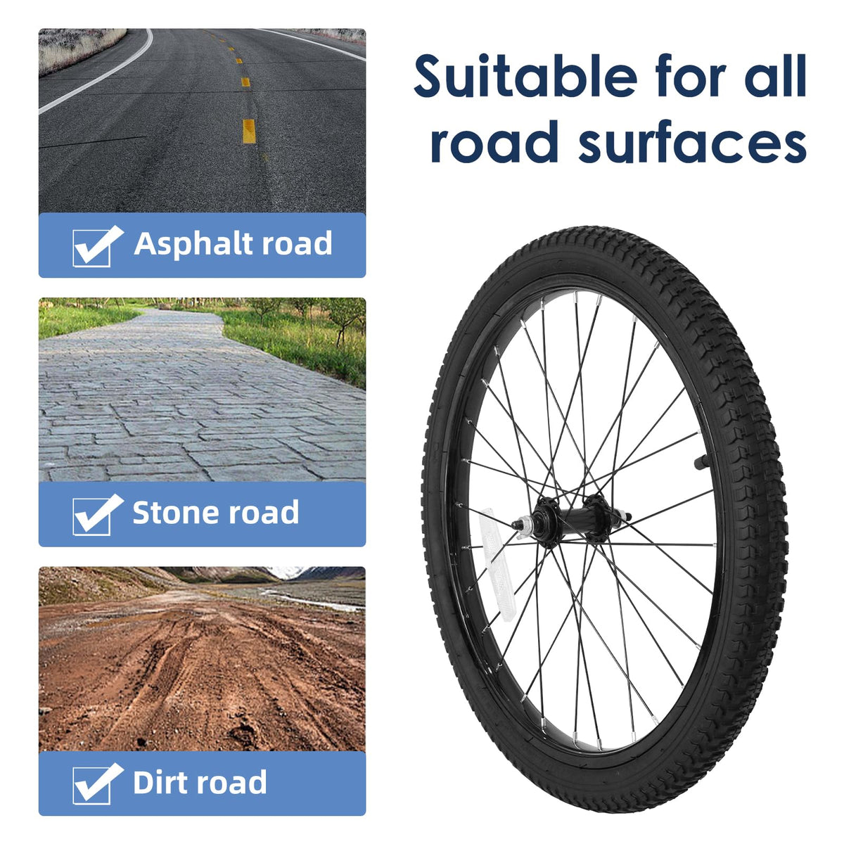 Kids Bike Front Wheels Replacement with Solid Air Rubber Tire and Inner Tube P851308