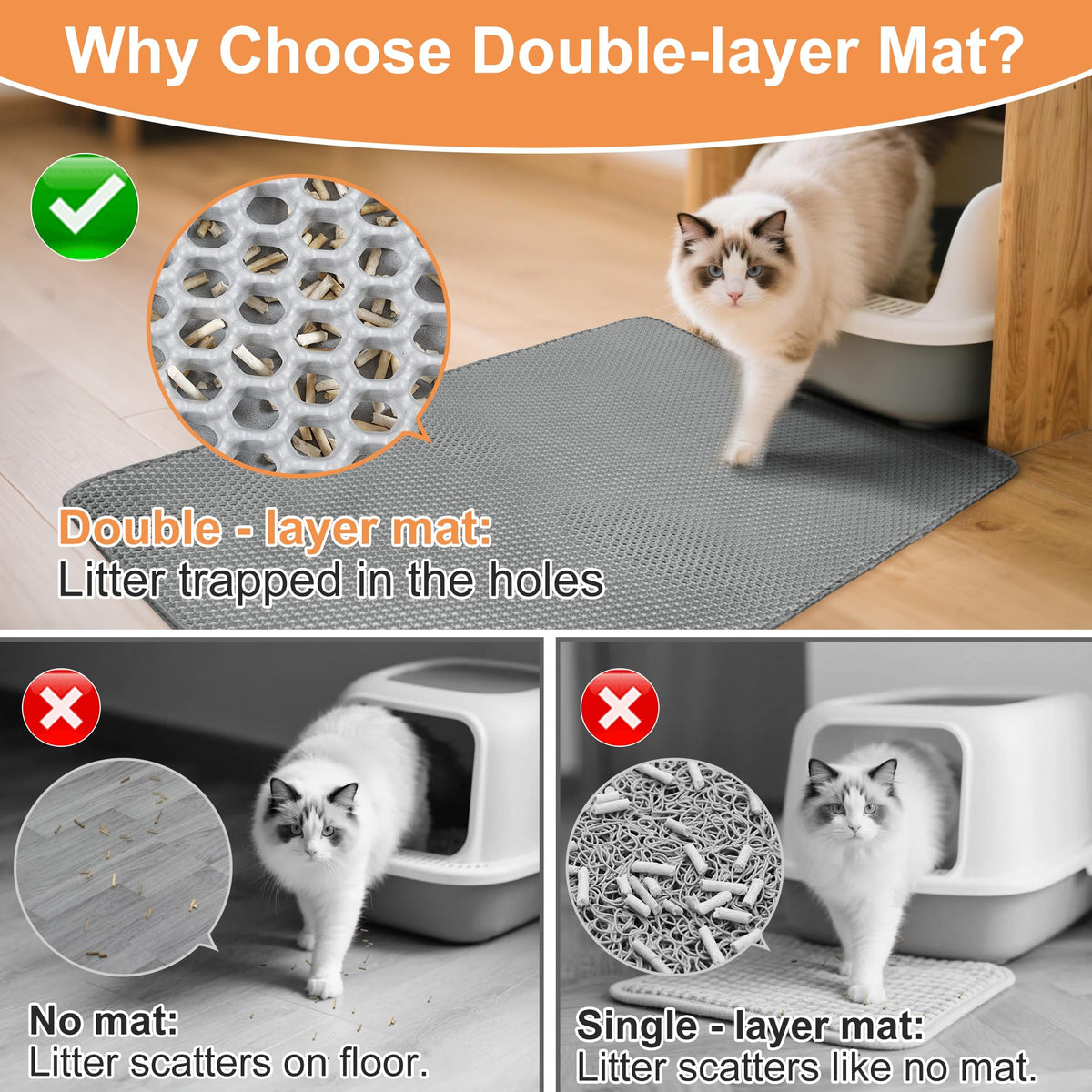 XXL Gray Double-Layer Cat Litter Mat V429267