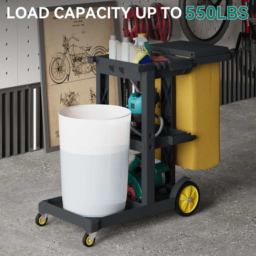 Black 3-Shelf Cleaning Cart on Wheels J9901