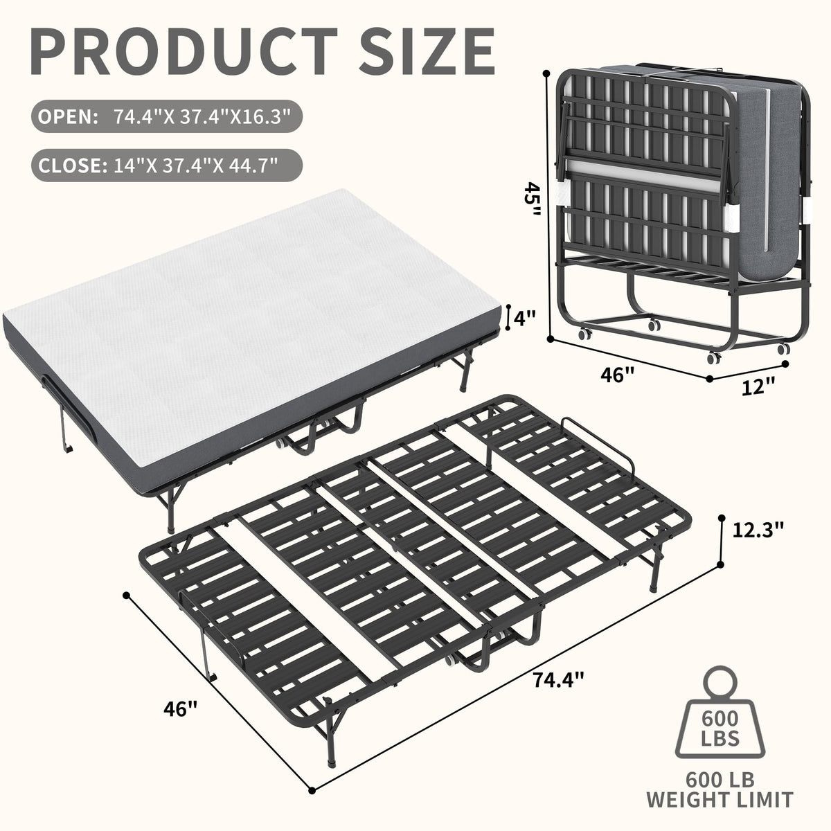 74"x 46" Folding Bed with Mattress T282