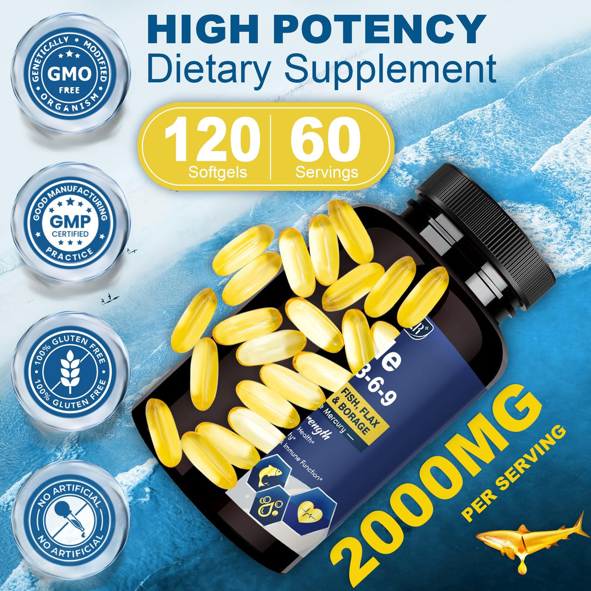 Triple Omega 3-6-9 Fish Oil 2000mg 120 Softgels R426100