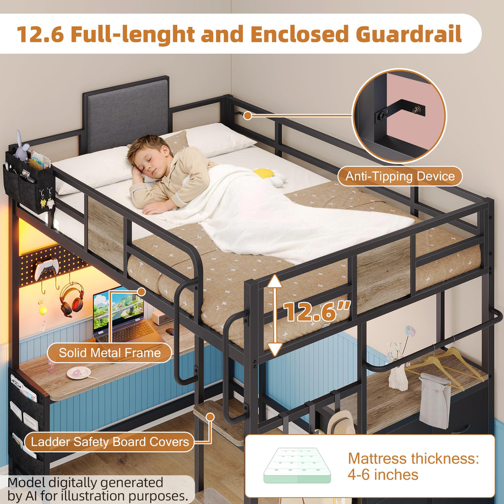 Twin Loft Bed with Storage and 6 Drawers K488813