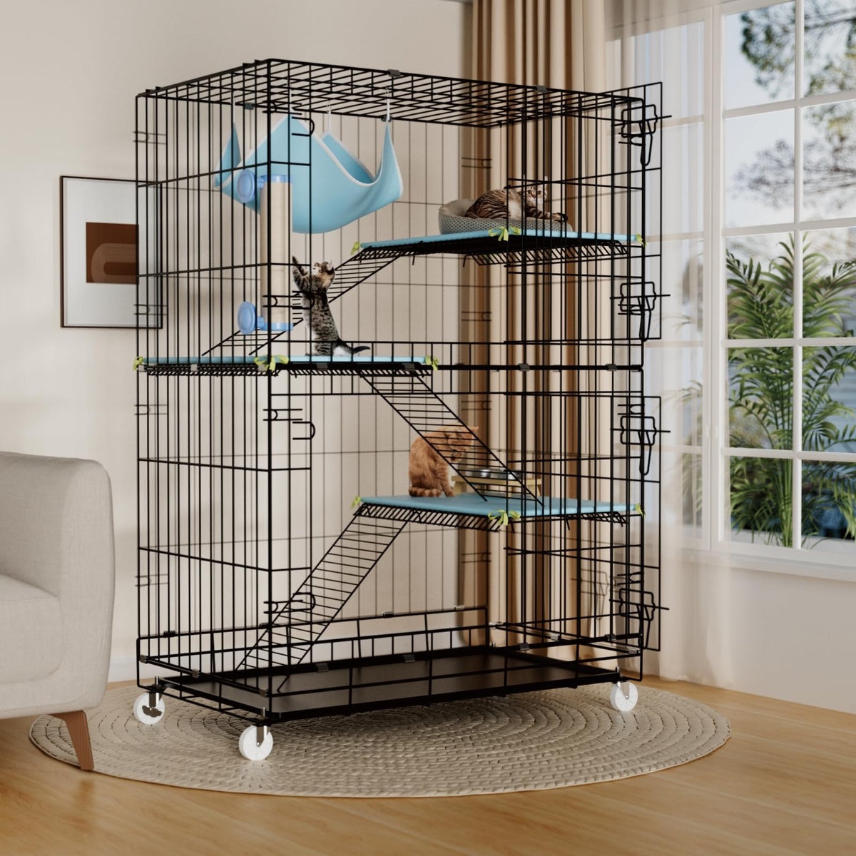 4-Tier Cat Cage with Cushions Hammock Scratching Post E563418