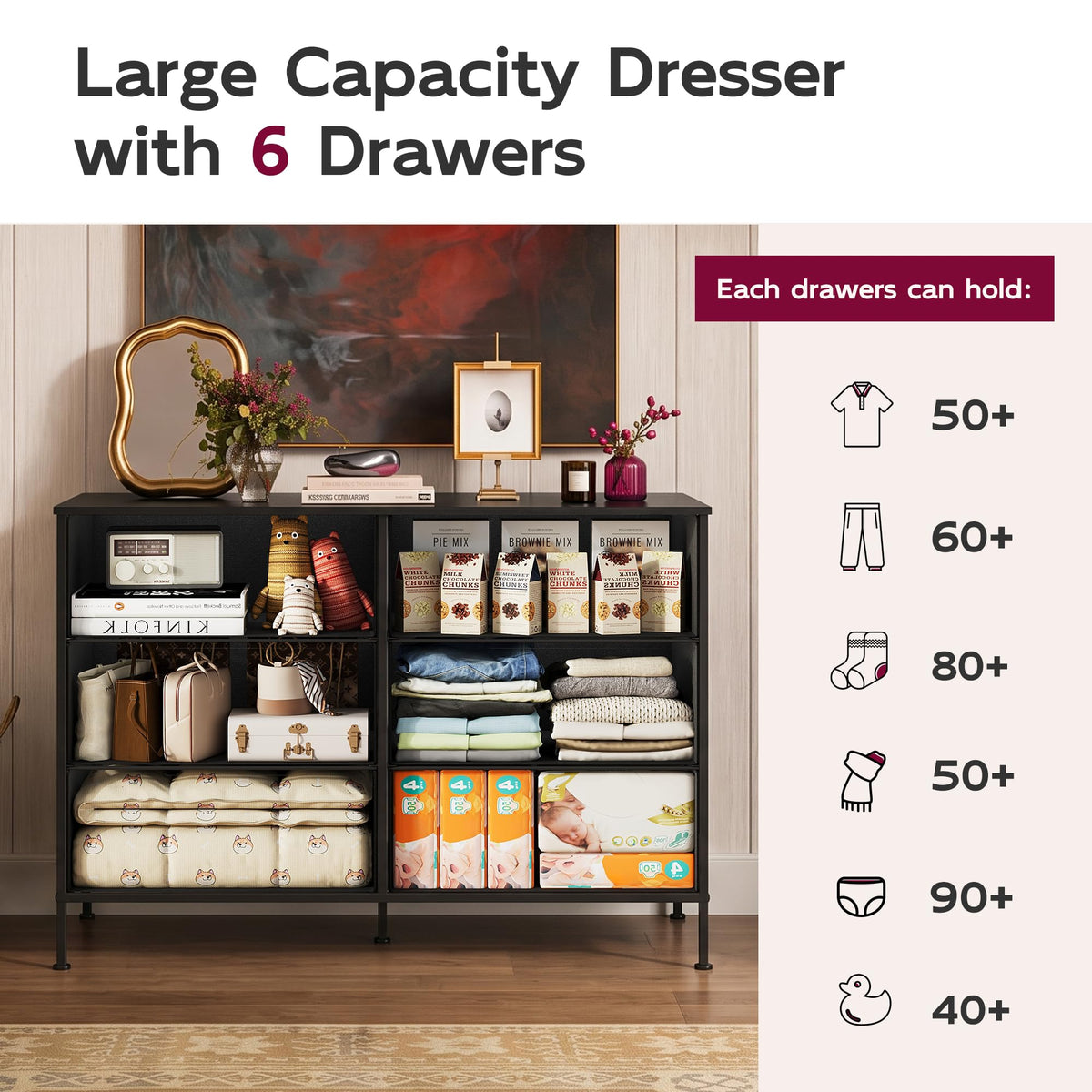 Black 6 Drawer Fabric Dresser Z620717