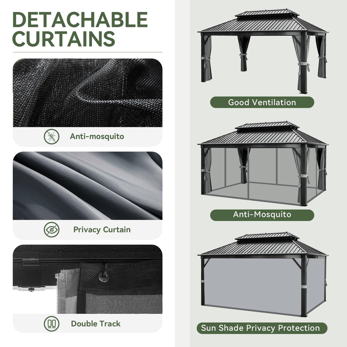 12FT X 16FT Hardtop Gazebo with Mosquito Netting and Curtains F538235