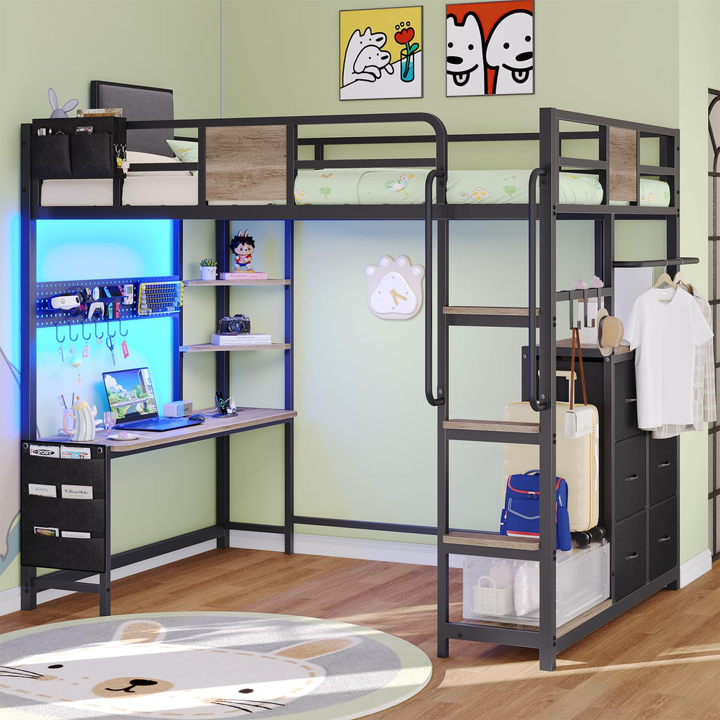 Twin Loft Bed with Storage and 6 Drawers K488813
