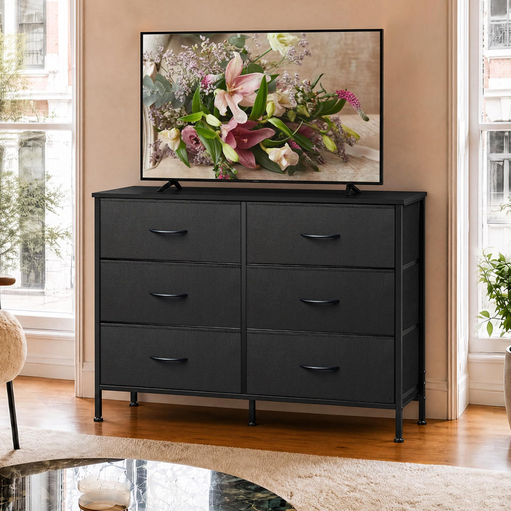 Black 6 Drawer Fabric Dresser Z620717