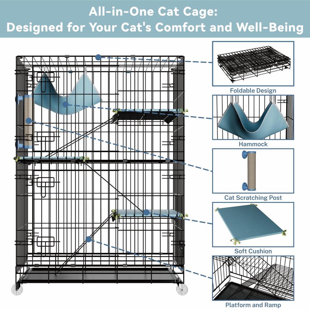 4-Tier Cat Cage with Cushions Hammock Scratching Post E563418