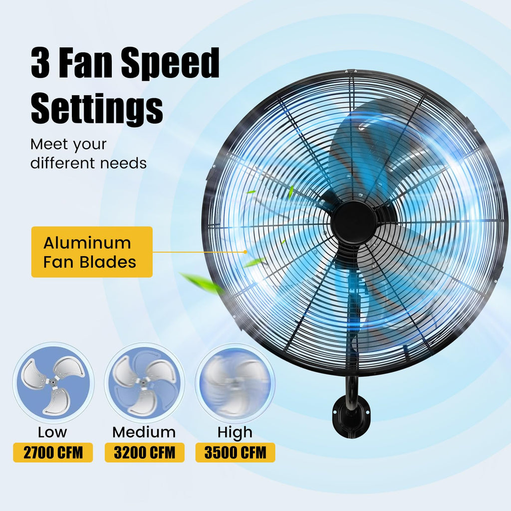 20 Inch 3-Speed Oscillating Metal Wall Fan R5252