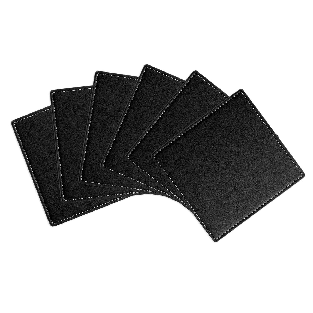 White Stitched Dual Sided Leather Coasters Set of 6 Q93330