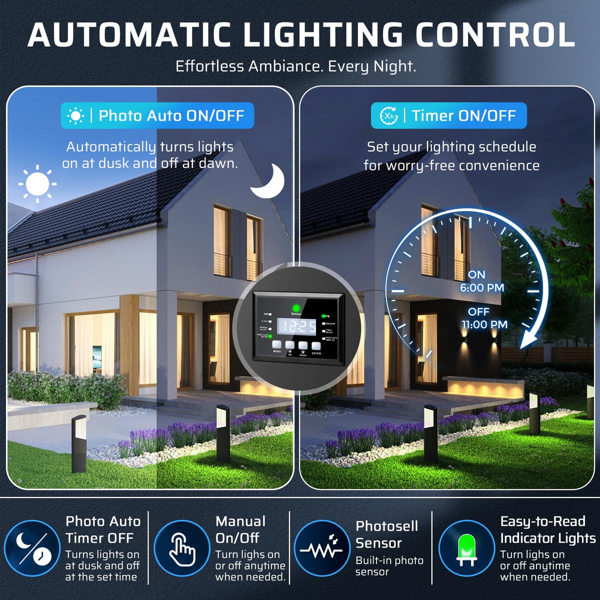 200W Low Voltage Landscape Transformer with Timer and Photocell Sensor B5100