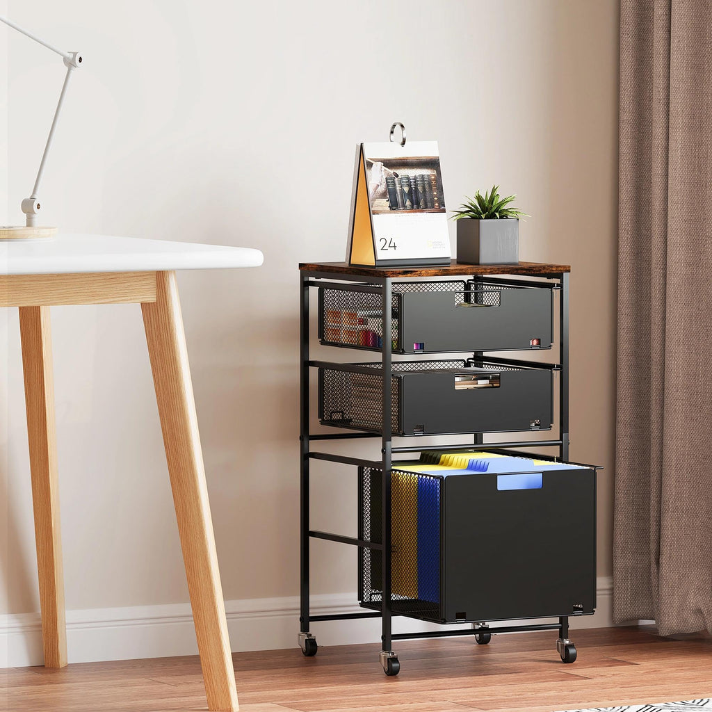 Black 3 Drawer Rolling File Cabinet with Printer Stand K447408