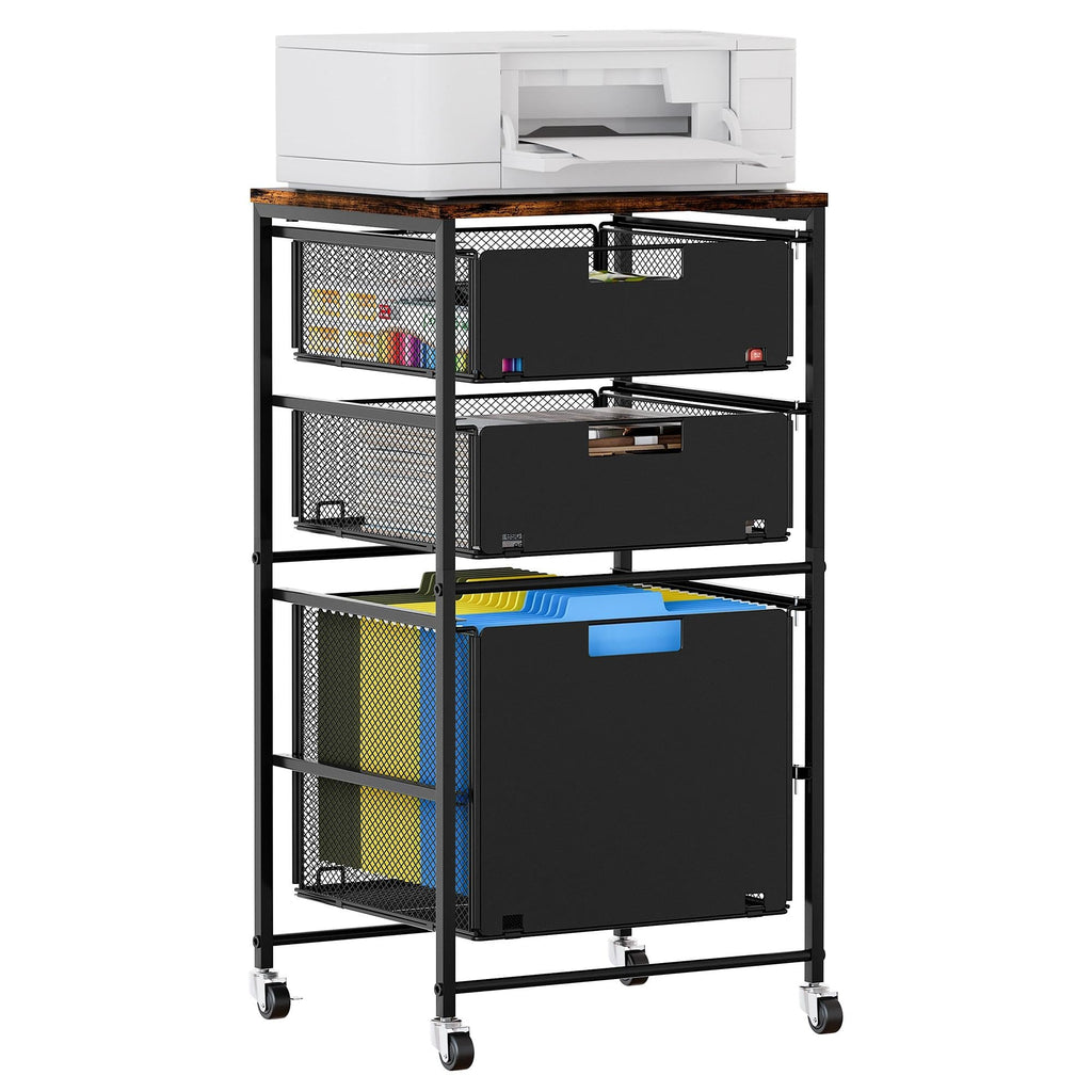 Black 3 Drawer Rolling File Cabinet with Printer Stand K447408