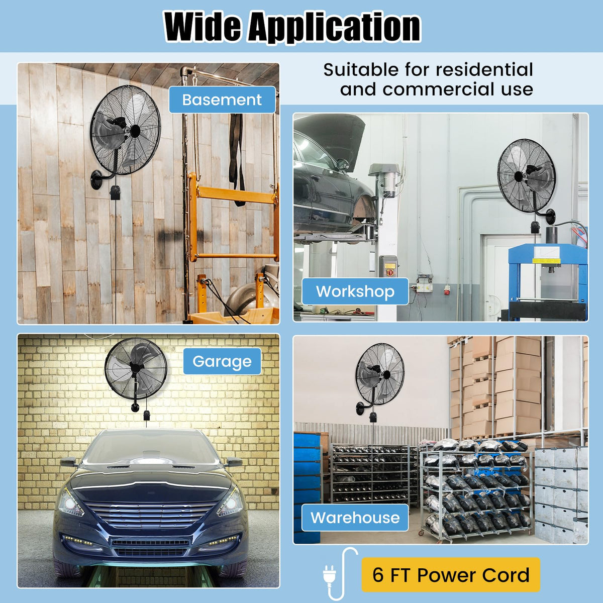 20 Inch 3-Speed Oscillating Metal Wall Fan R5252
