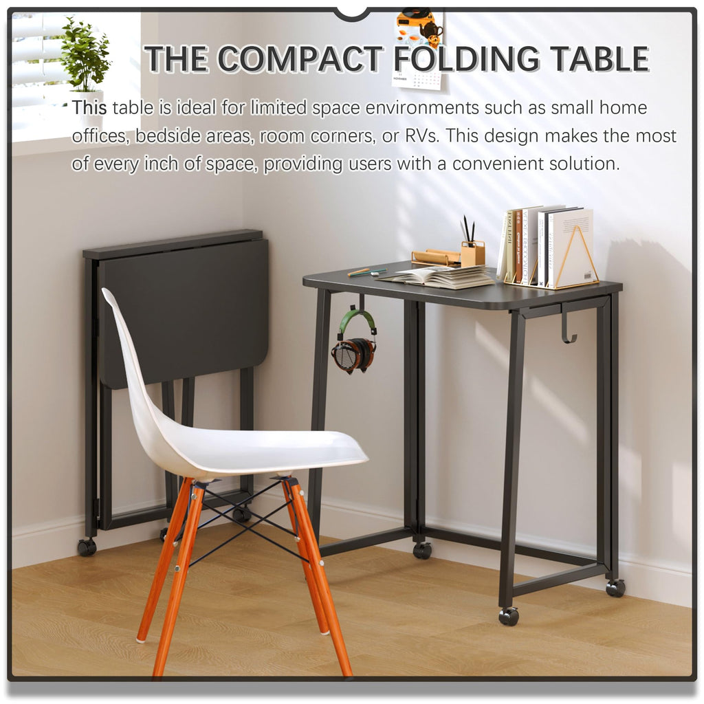 23.6" Folding Mobile Desk with Wheels, All Black Y750
