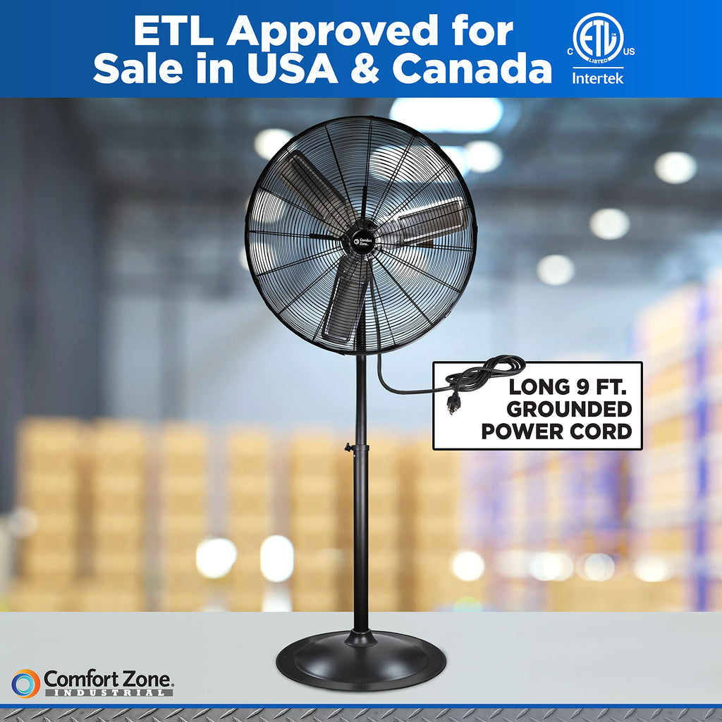 Industrial Pedestal Fan, 30 inch, 3 Speed, Adjustable Height, Metal X6706