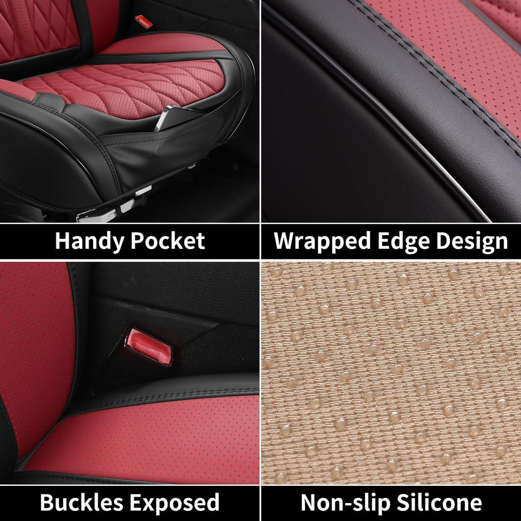 Red Black Leather Car Seat Covers Full Set M32598