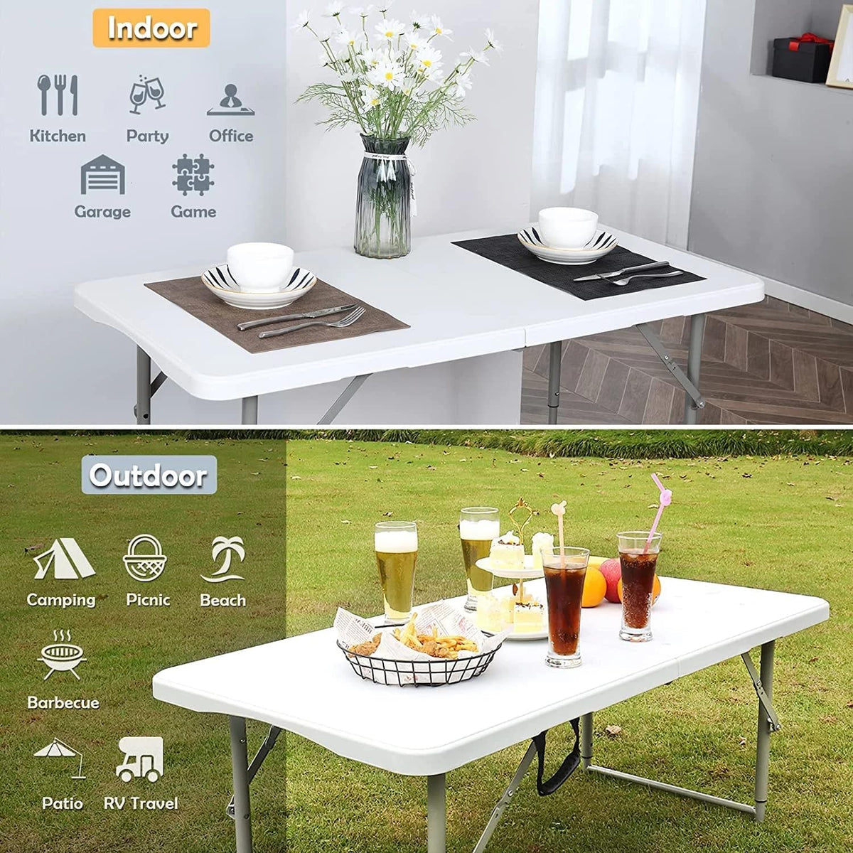 4 Foot Portable Heavy Duty Plastic Folding Table J8187