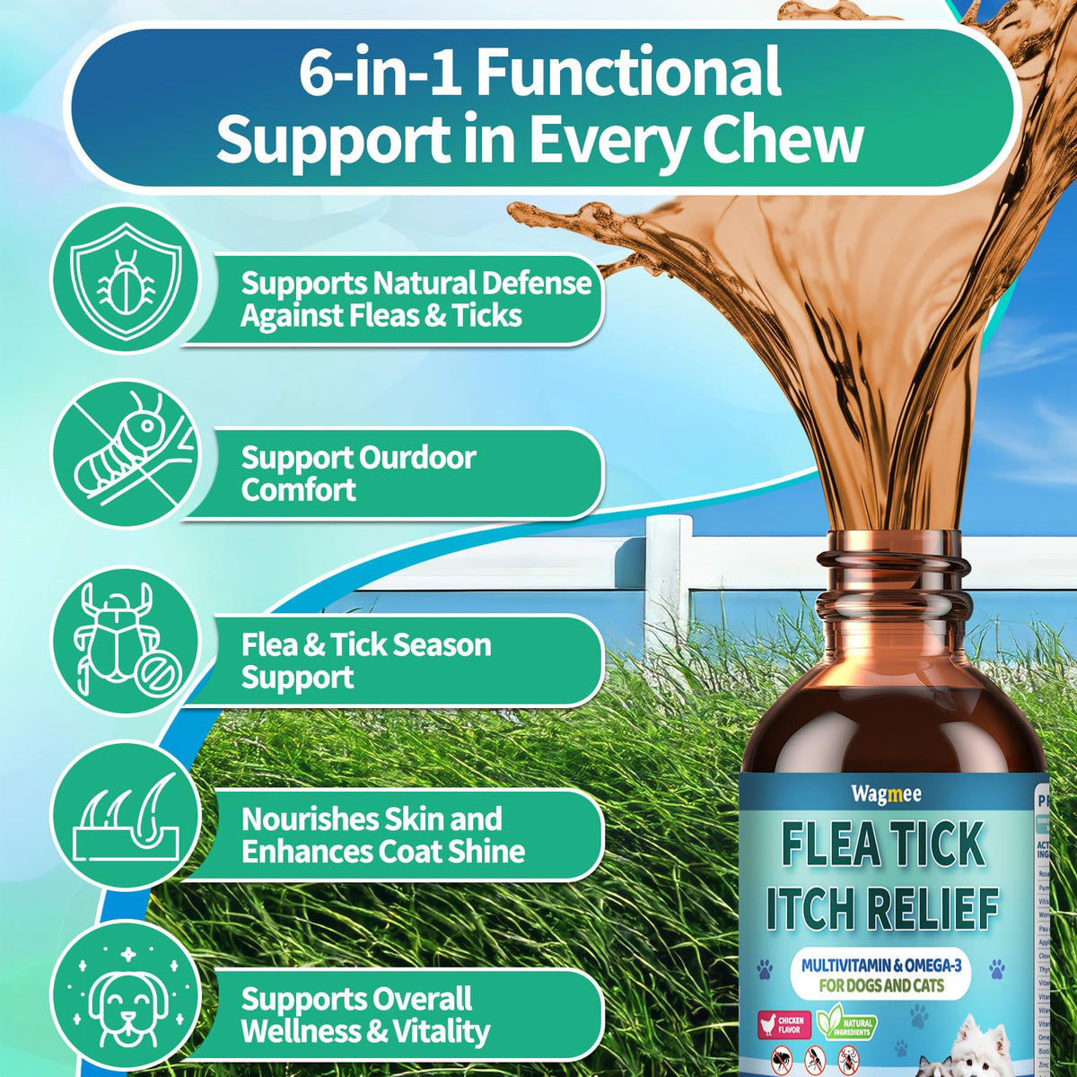 Natural Oral Flea and Tick Drops with Multivitamin for Pets D563803