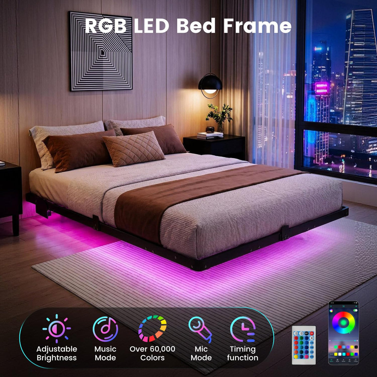 Full Floating Bed Frame with LED Lights Q41312