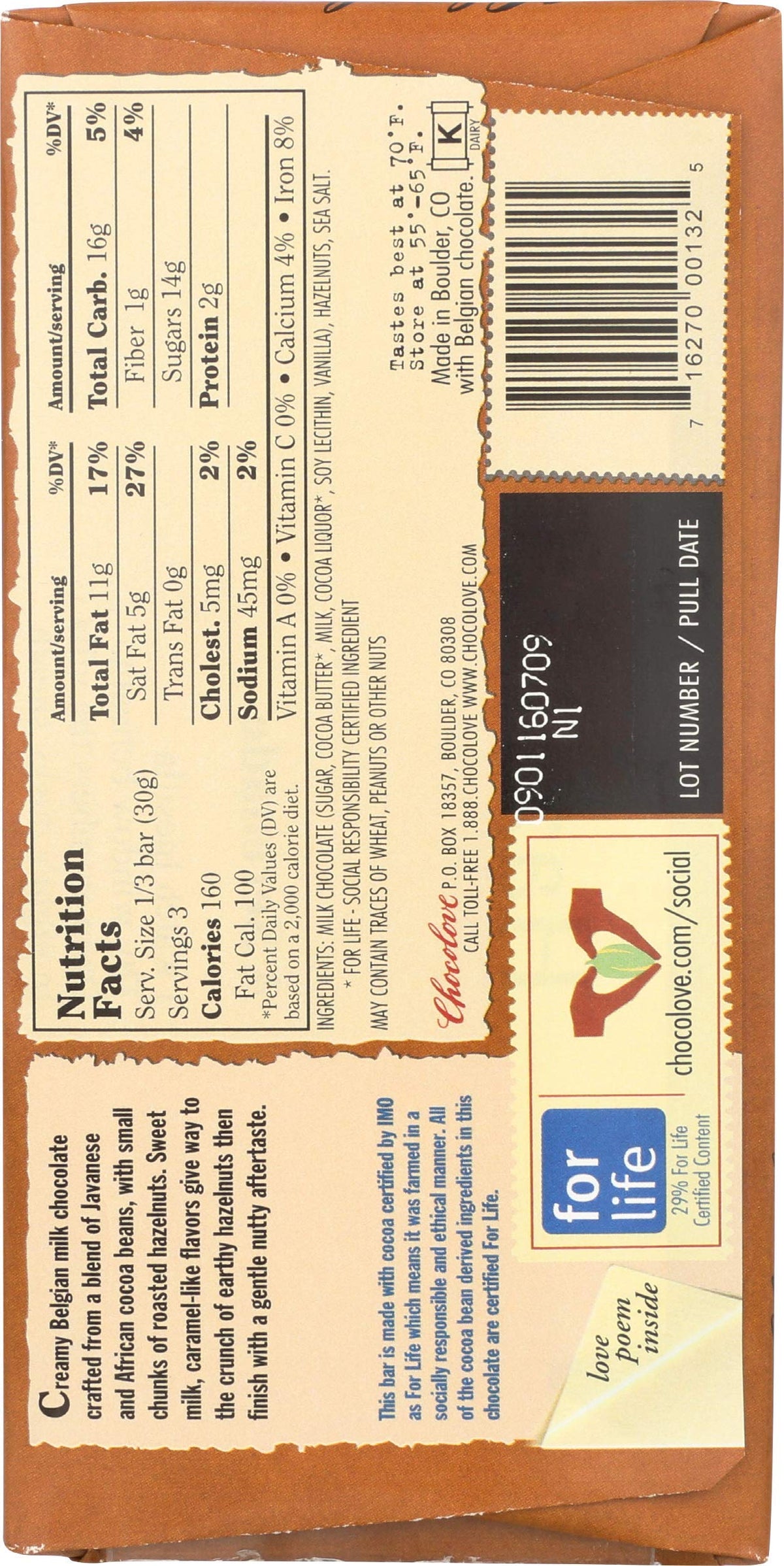 Hazelnut Milk Chocolate Bar 3.2 OZ H18308