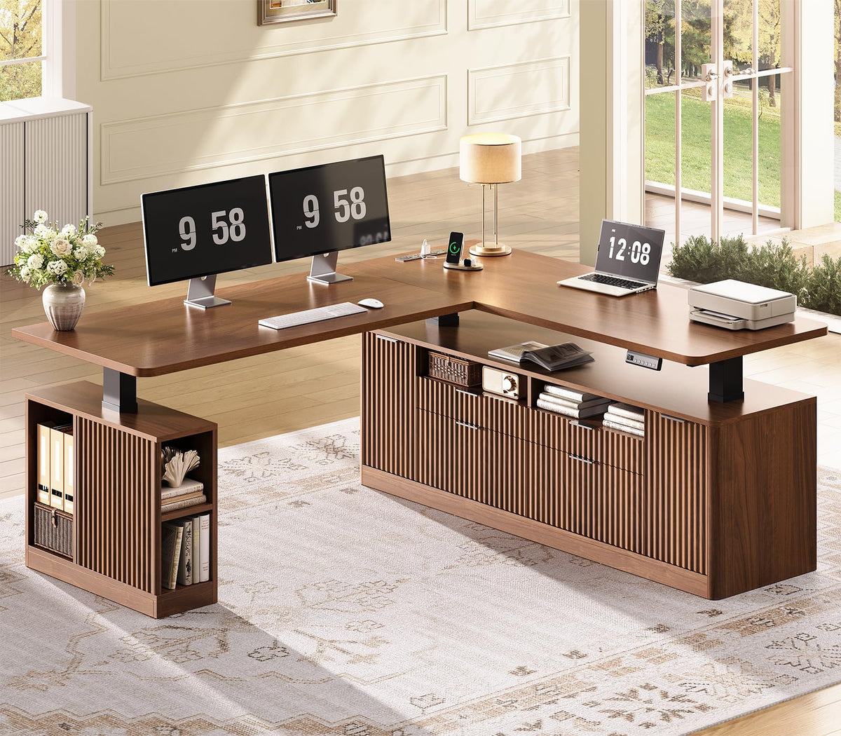 L Shaped Electric Standing Desk with 4 Drawers L790465