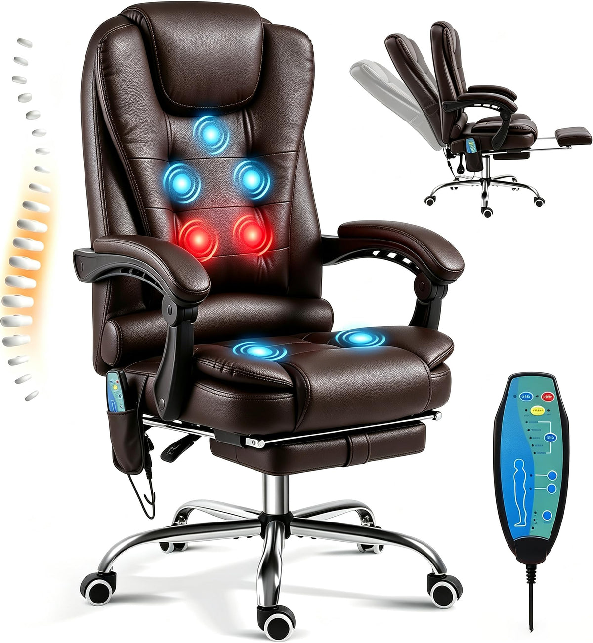 Massage Office Chair with Heat Function & Footrest S6208