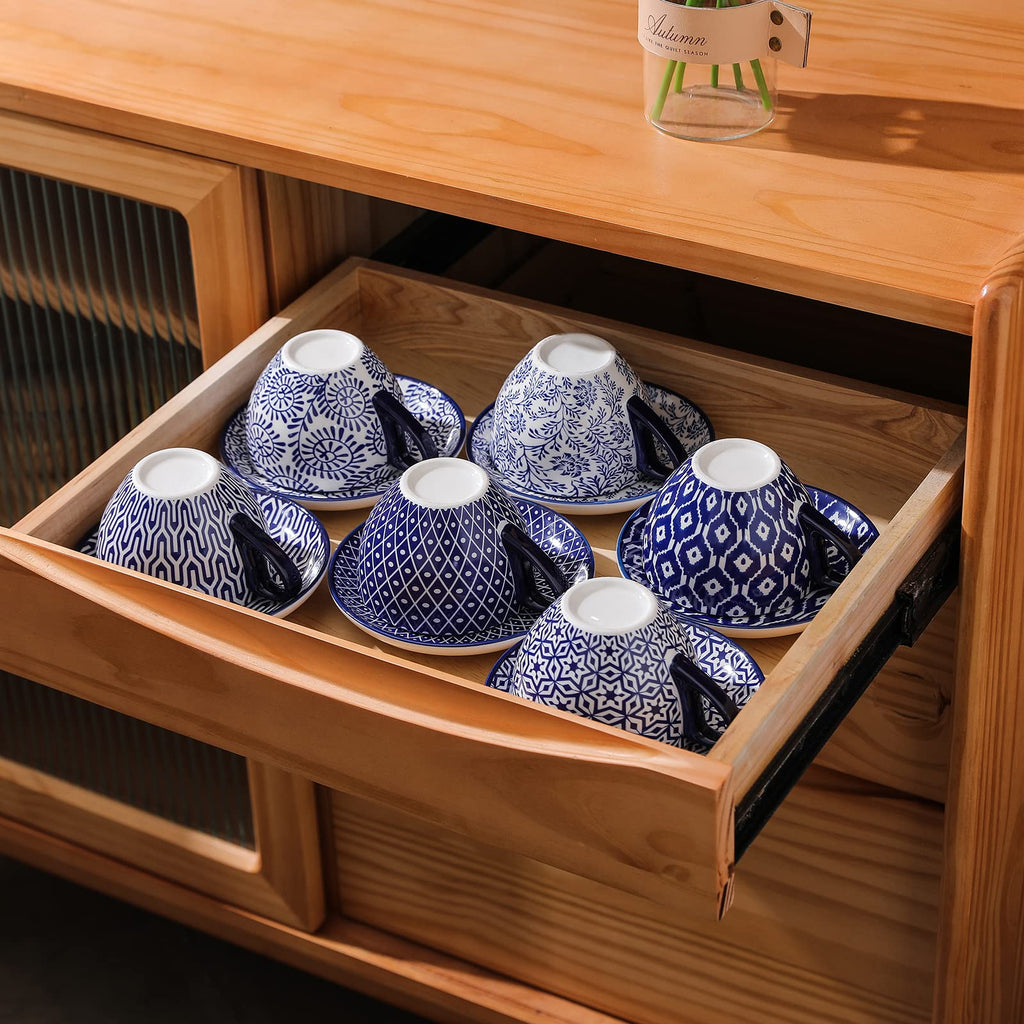 Ceramic Dinnerware Sets 12 Piece + 8 OZ Cappuccino Cup Set with Saucers J5986
