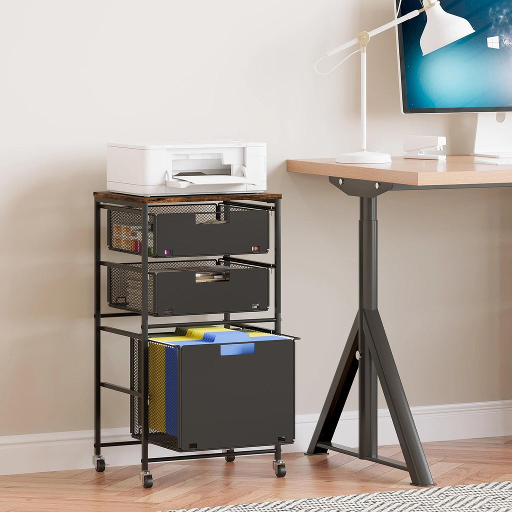 Black 3 Drawer Rolling File Cabinet with Printer Stand K447408